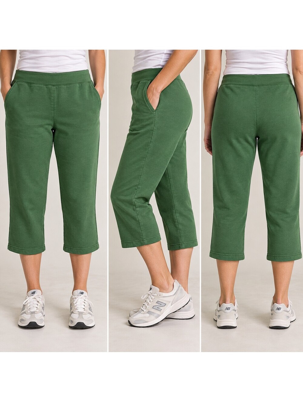 L.L. Bean 100% Cotton Green Capri Sweats with Pockets - Large